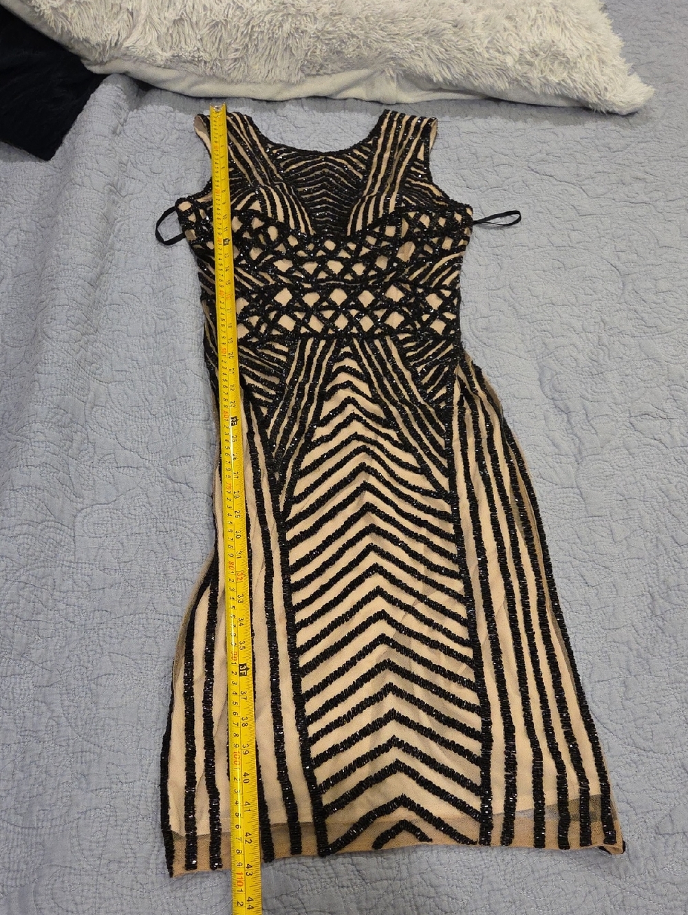 Rachel Gilbert Black Beaded Striped Midi Dress on Nude Size 8! - Picture 9 of 9